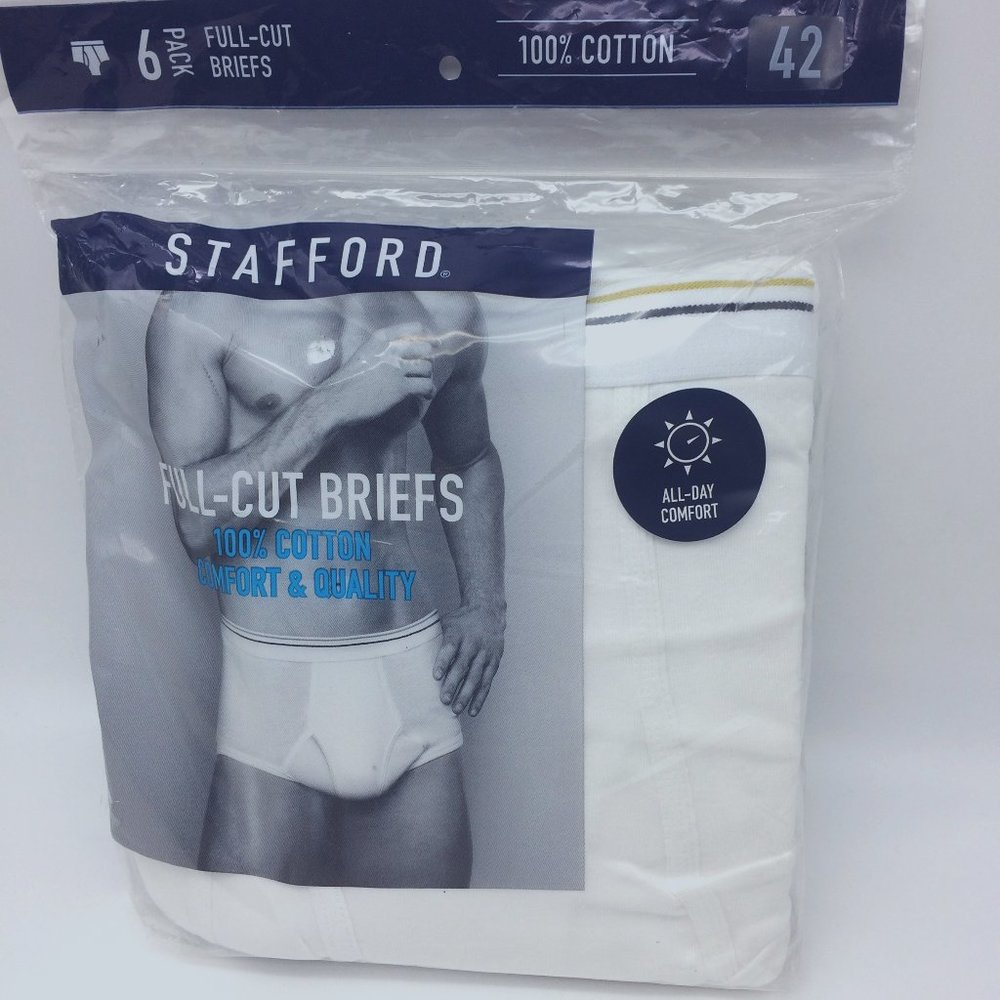 Stafford Brand Full-Cut White Mens Briefs Size 42
